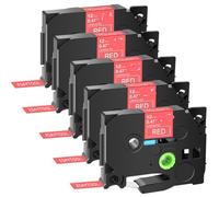 ZJNWTVUH Nastro laminato da 12 mm 5pk bianco su rosso compatibile con nastro di etichetta TZE 435 per stampanti come PTD410 PTD610 PTE300 PTD460BT PT100