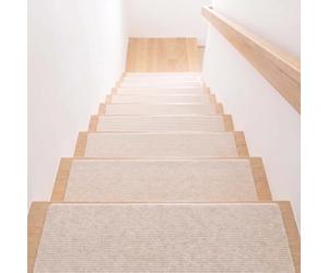 ZJUNLI Tappeti per Scale 5Pcs Tappetini per Gradini Interni 36x86cm Beige | Coprigradini Per Scale, Tappetino Per Scales Tagliabili, In Tpe Lavabili In Lavatrice 100% Poliestere Con Legno, Marmo, Vetro