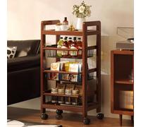 ZJYIGOWL Carrello Portaoggetti Con Ruedas Compacto Con Cestas Extraíbles Y Superficie De Madera Organizador Móvil De Almacenamiento Para Cocina Con Asa Para Espacios Reducidos(4-Tier)