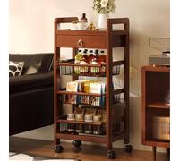 ZJYIGOWL Carrello Portaoggetti Con Ruedas Compacto Con Cestas Extraíbles Y Superficie De Madera Organizador Móvil De Almacenamiento Para Cocina Con Asa Para Espacios Reducidos(5-Tier)