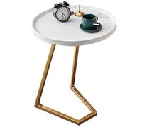 ZJYIGOWL Tavolino Nero A Forma Di C Tavolino Da Caffè Sopra Il Divano Con Struttura In Metallo Scrivania Stretta In Legno Per Laptop Per Soggiorno Comodino Salvaspazio Per Camera Da Letto(White,Gold)