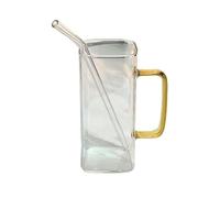 ZKALQECNF Latte Bicchieri quadrati con manico colorato, bicchieri da 450 ml in vetro borosilicato trasparente for tè freddo e succo cannuccia Bevande(Amber)