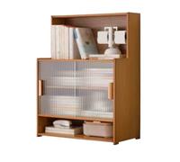 ZKALQECNF Libreria da tavolo a più livelli, ripiano in bambù, con porta scorrevole in plastica for espositore for organizer for forniture for studio domestico Multifunzionale