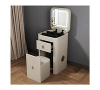 ZKALQECNF Magazzinaggio Toletta for trucco in pelle artificiale con specchio e sgabello(Bianco)