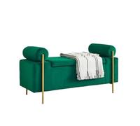 ZKALQECNF Panche punta letto Elegante panca contenitore imbottita in lino con braccioli cilindrici e gambe in ferro for corridoio, soggiorno, camera da letto Panca Contenitore(Green)