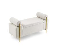 ZKALQECNF Panche punta letto Elegante panca contenitore imbottita in lino con braccioli cilindrici e gambe in ferro for corridoio, soggiorno, camera da letto Panca Contenitore(Beige)