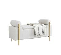 ZKALQECNF Panche punta letto Elegante panca contenitore imbottita in lino con braccioli cilindrici e gambe in ferro for corridoio, soggiorno, camera da letto Panca Contenitore(Bianco)