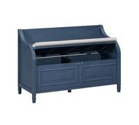 ZKALQECNF Panche punta letto Panca portaoggetti da ingresso in legno massello con cerniera di sicurezza, sgabello portascarpe multifunzionale con cuscino imbottito rimovibile Panca Contenitore(Navy)