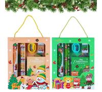 Zkaoai 12 Pezzi di Cancelleria, Set Regalo di Cancelleria Natalizia, Set Regalo con Gomma, Matita Natalizia, Righello, Taccuino, Temperamatite per Feste di Natale, Pensierini, Compleanno per Bambini