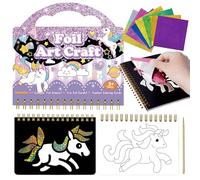 Zkaoai Foil Kit di Artigianato per Bambini, Unicorno Kit Lavoretti Creativi, Unicorno Foil Art, Libri Adesivi Bambini, Attività Creativo Fai da te, Unicorni Bambina Regalo per 4-9 Anni