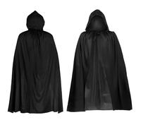 Zkaoai Mantello nero con cappuccio, mantello nero con cappuccio, mantello nero con cappuccio, mantello da strega, costume da carnevale con adesivo per tatuaggi da strega, accessori per cosplay per