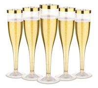 ZkateTrade 30 bicchieri da spumante in plastica, 150 ml, con bordo dorato e glitter dorati, in plastica, riutilizzabili, per bar mimosa, matrimoni, feste, picnic all'aperto
