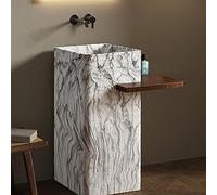 ZKBDBWTR Mobile Bagno Vintage con Lavabo in Pietra di Lusso Integrato, Sottolavabo Bagno, Piano di Lavoro in Acciaio Inox Effetto Legno e Set di Rubinetti a Parete
