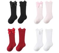 ZKGYUS 4 Paia Ginocchiere Bambini, 3~5 anni Calze Lunghe Con Fiocco Bimbi Bambini Calzini Al Ginocchio In Cotone, 4 Colori