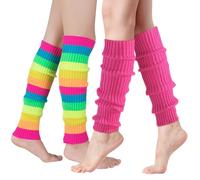 ZKGYUS Scaldamuscoli Donna, Leg Warmers, Arcobaleno Ginocchiere e Rosa Maglia Gambe Scaldabagno le Donne Colore Alla Moda Gambe Scaldabagno per Retro Anni '80 Tema Partito Yoga Casual