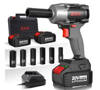 ZKH 880Nm Avvitatore a impulsi a batteria, 20V avvitatore a impulsi brushless professionale da 1/2" con batteria 2x 4.0, 4 velocità, avvitatore a impulsi con 6 bussole per il cambio degli pneumatici