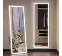 ZKIODV Specchio da pavimento per tutto il corpo con illuminazione, specchio a LED grande, 178 x 65 cm, grande specchio da parete, con supporto, specchio per camera da letto, soggiorno, corridoio