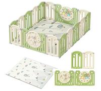 Zkipm Recinto Per Bambini, Tappetino da gattonare, Box Neonato Pieghevole, Cancello Di Sicurezza, Forma Regolabile, Facile da Piegare, Antiscivolo (12/14/16 Pannelli)+Colores blanco/madera/verde