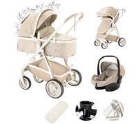 Zkiprm Cuoi Passeggino 3 in 1, Passeggino con Seggiolino Auto, Passeggini da città con telaio in alluminio, Pieghevole con una sola mano, Ruote Assorbenti Gli Urti, Pram per bambini da 0 a 4 anni
