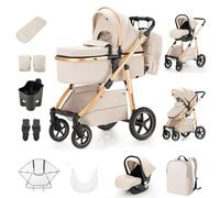 Zkiprm Passeggino 3 en 1 sistema da viaggio combinazione di passeggino e seggiolino auto, passeggino pieghevole con spinta reversibile a due vie, con zaino, guanti, zanzariera, parapioggia