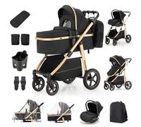 Zkiprm Passeggino 3 en 1 sistema da viaggio combinazione di passeggino e seggiolino auto, passeggino pieghevole con spinta reversibile a due vie, con zaino, guanti, zanzariera, parapioggia