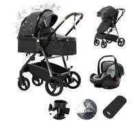 Zkiprm Passeggino 3 in 1 Passeggino Con Seggiolino Auto Passeggino Canna Per Tutte le Stagioni Pieghevole in Un Tasto Grandi Ruote Assorbente Gli Urti Passeggino Bebe Per Bambini Da 0 A 36 Mesi Nero