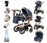 Zkiprm Passeggino 3 in 1 Passeggino da città con seggiolino auto passeggini e carrozzine, passeggino compatto portatile Braccioli regolabili Protezione dagli urti Telaio in alluminio Blu