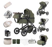 Zkiprm Passeggino 3 in 1, sistema da viaggio con seggiolino auto, manubrio regolabile e telaio in alluminio, ruote grandi in poliuretano con sospensioni, regolabile in altezza e retromarcia