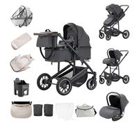Zkiprm Passeggino 3 in 1, sistema da viaggio con seggiolino auto, manubrio regolabile e telaio in alluminio, ruote grandi in poliuretano con sospensioni, regolabile in altezza e retromarcia