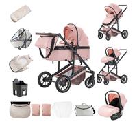 Zkiprm Passeggino 3 in 1, Sistema di Viaggio Con Seggiolino Auto, Carrozzina e navicella, Braccioli Regolabili, Copertura antipioggia, Zanzariera, Guanti, Telaio in alluminio,Per bambini da 0 a 4 anni