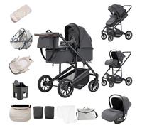 Zkiprm Passeggino 3 in 1, Sistema di Viaggio Con Seggiolino Auto, Carrozzina e navicella, Braccioli Regolabili, Copertura antipioggia, Zanzariera, Guanti, Telaio in alluminio,Per bambini da 0 a 4 anni