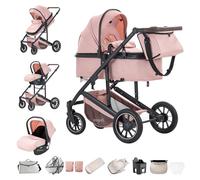 Zkiprm Passeggino 3 in 1, Sistema di Viaggio Con Seggiolino Auto, Carrozzina e navicella, Braccioli Regolabili, Copertura antipioggia, Zanzariera, Guanti, Telaio in alluminio,Per bambini da 0 a 4 anni