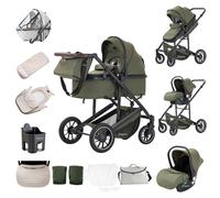 Zkiprm Passeggino 3 in 1, Sistema di Viaggio Con Seggiolino Auto, Carrozzina e navicella, Braccioli Regolabili, Copertura antipioggia, Zanzariera, Guanti, Telaio in alluminio,Per bambini da 0 a 4 anni