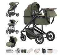 Zkiprm Passeggino 3 in 1, Sistema di Viaggio Con Seggiolino Auto, Carrozzina e navicella, Braccioli Regolabili, Copertura antipioggia, Zanzariera, Guanti, Telaio in alluminio,Per bambini da 0 a 4 anni