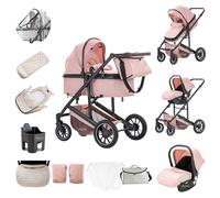 Zkiprm Passeggino 3 in 1, Sistema di Viaggio Con Seggiolino Auto, Carrozzina e navicella, Braccioli Regolabili, Copertura antipioggia, Zanzariera, Guanti, Telaio in alluminio,Per bambini da 0 a 4 anni