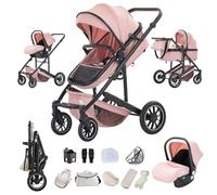 Zkiprm Passeggino 3 in 1, Sistema di Viaggio Con Seggiolino Auto, Carrozzina e navicella, Braccioli Regolabili, Copertura antipioggia, Zanzariera, Guanti, Telaio in alluminio,Per bambini da 0 a 4 anni