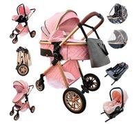 Zkiprm Passeggino 4 in 1 con ISOFIX Base, Passeggino Bebe, Passeggini e Carrozzine, Passeggino compatto Portatile di Canna, Pieghevole con un Clic, Tuta Passeggino Paesaggio Telaio in Alluminio Alto