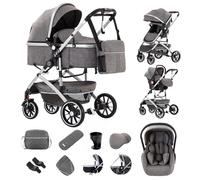 Zkiprm Passeggino combinato 3 in 1, con ovetto, fino a 22 kg, pieghevole, telaio in alluminio, zanzariera/copertura per la pioggia, borsa per la mamma, colore grigio 0-4 anni