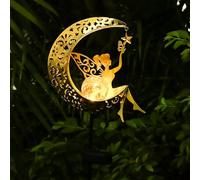 ZKLILI Fata della Luna Luce solare da giardino, decorazione per esterni, con sfera in vetro craquelé, regalo per ragazze e mamme, decorativa per patio, prato, cortile, sentiero