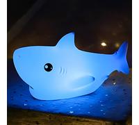 ZKLiLi lampada per gatti Luce Notturna Bambini, RGB Lampada Notturna Per Bambini, Dimmerabile Lucina Notte Bambini, Funzione Timer 7 Colori di batteria LED Silicone Regalo Neonato Cameretta (squali)