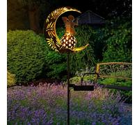 ZKLiLi Luci solari per esterni, decorazione da giardino, luce solare a forma di luna fatata, con palo solare in vetro craquelé, impermeabile, luce a LED gialla calda, decorazioni per vialetto, prato