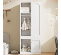 ZKLOEP Armadio a 2 ante con asta appendiabiti e cassetti, mobili per camera da letto, maniglie in metallo, bianco, 80 x 50 x 200 cm