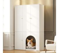 ZKLOEP Armadio a 3 ante con area per animali domestici, asta appendiabiti e più scomparti, mobili adatti agli animali domestici, senza cuscino per cani, 120 x 50 x 200 cm, bianco