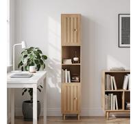 ZKLOEP Armadio alto con ante e ripiani aperti, stretto, in legno, autoportante, per lavanderia, balcone, bagno, cucina, effetto rovere