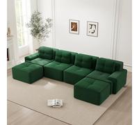 ZKLOEP Boneless divani 4 posti divano modulare con chaise longue a forma di U per soggiorno, comodo sedile basso imbottito Corduroy-Cloud, senza montaggio, design antiscivolo, verde