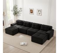 ZKLOEP Boneless divani per soggiorno, divano modulare a forma di U con chaise longue, comodi e imbottiti, 4 posti, in corduroy-cloud, senza montaggio, design antiscivolo, colore: nero