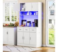 ZKLOEP Buffet multifunzione 100 x 40 x 180 cm con illuminazione a LED con controllo app, cassetti, ripiani regolabili, fori di gestione dei cavi e prese, ideale per cucine e sala da pranzo