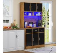 ZKLOEP Buffet multifunzione 100 x 40 x 180 cm con illuminazione a LED con controllo app, cassetti, ripiani regolabili, fori di gestione dei cavi e prese, ideale per cucine e sala da pranzo