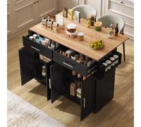 ZKLOEP Carrello da portata con piano pieghevole nero, con ruote e gambe in legno intercambiabili, ideale per cucina e sala da pranzo