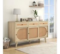 ZKLOEP Credenza in legno, lunghezza 140 cm, con porta in plastica PE e ripiani regolabili, 3 cassetti, credenza con 3 ante scorrevoli